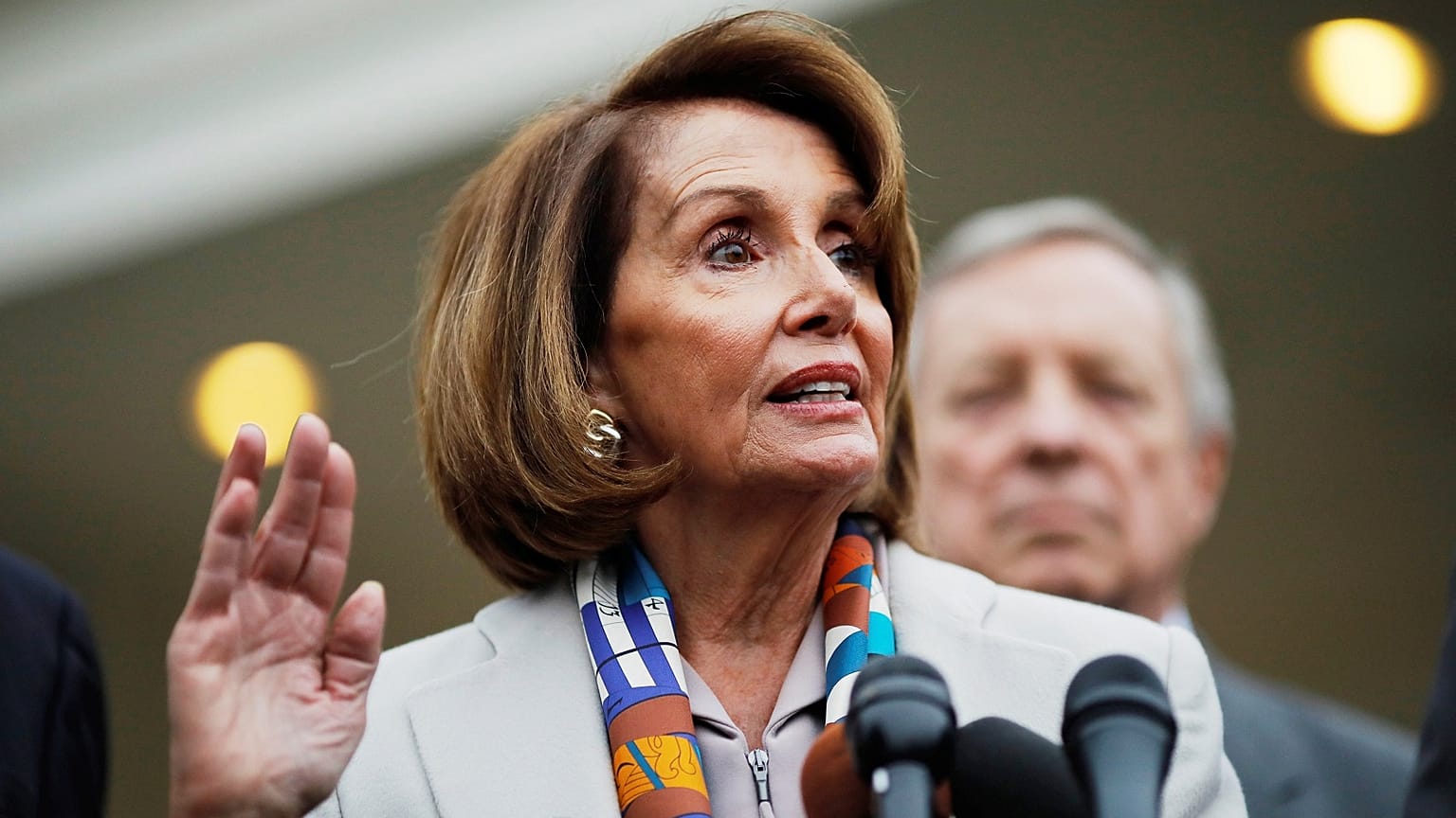 House majority leader Nancy Pelosi after a meeting with Donald Trump.