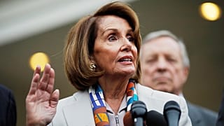House majority leader Nancy Pelosi after a meeting with Donald Trump.