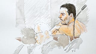 A court artist drawing of Nemmouche at Brussels' Palace of Justice