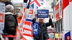 Pro-Brexit activists protest outside the UK Houses of Parliament.