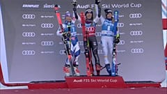 Siegerpodest mit Shiffrin, Worley und Bassino