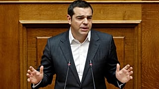 Prime Minister Alexis Tsipras addresses the Greek parliament.