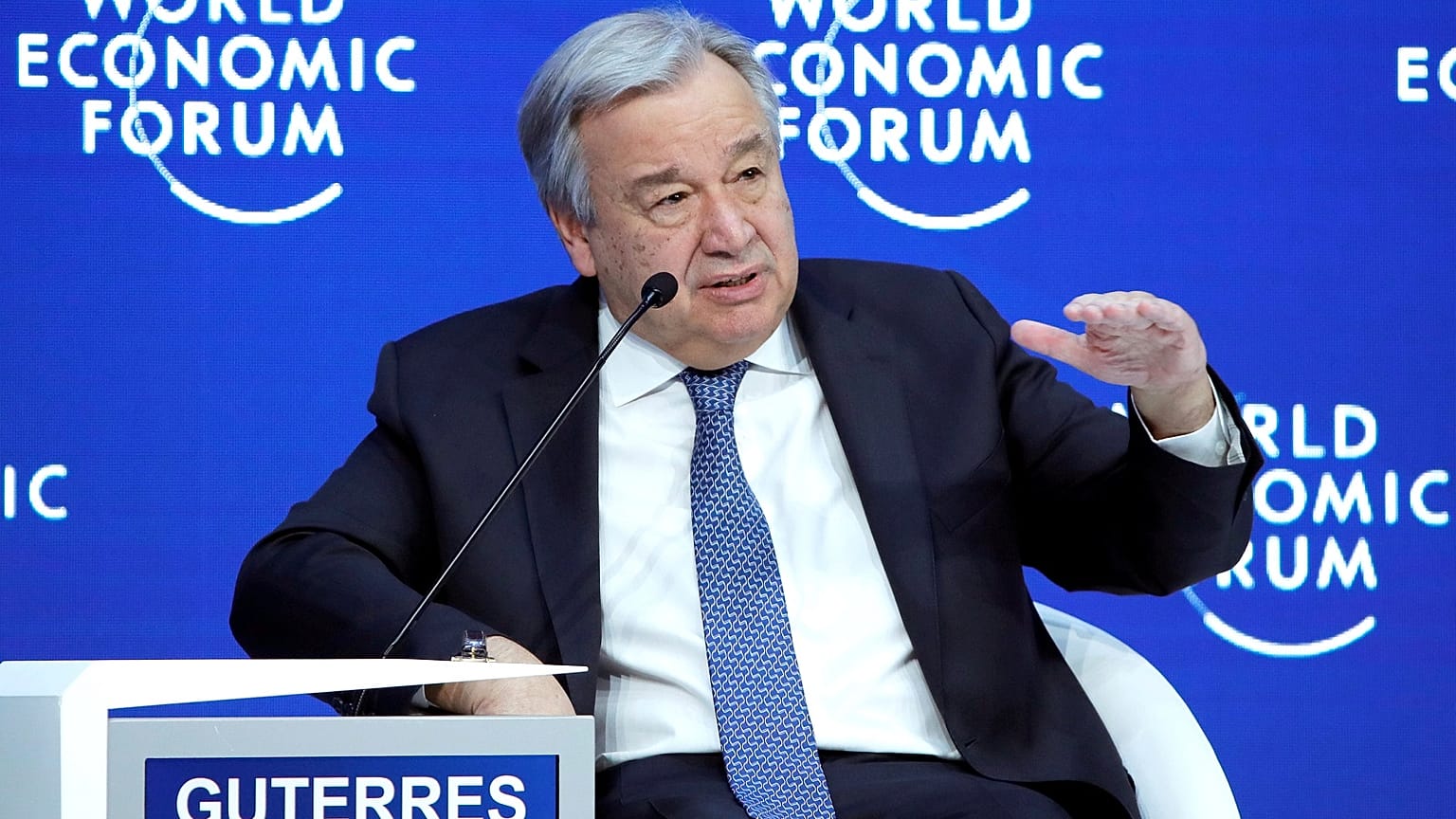 UN Secretary-General Antonio Guterres attends the World Economic Forum.