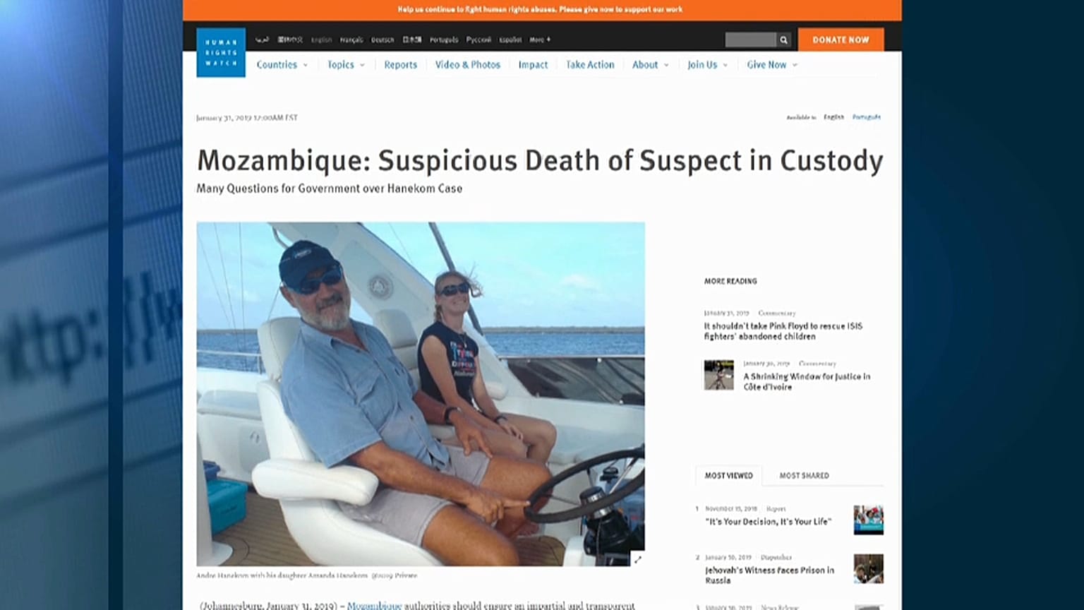 Human Rights Watch quer esclarecer morte de empresário sul-africano