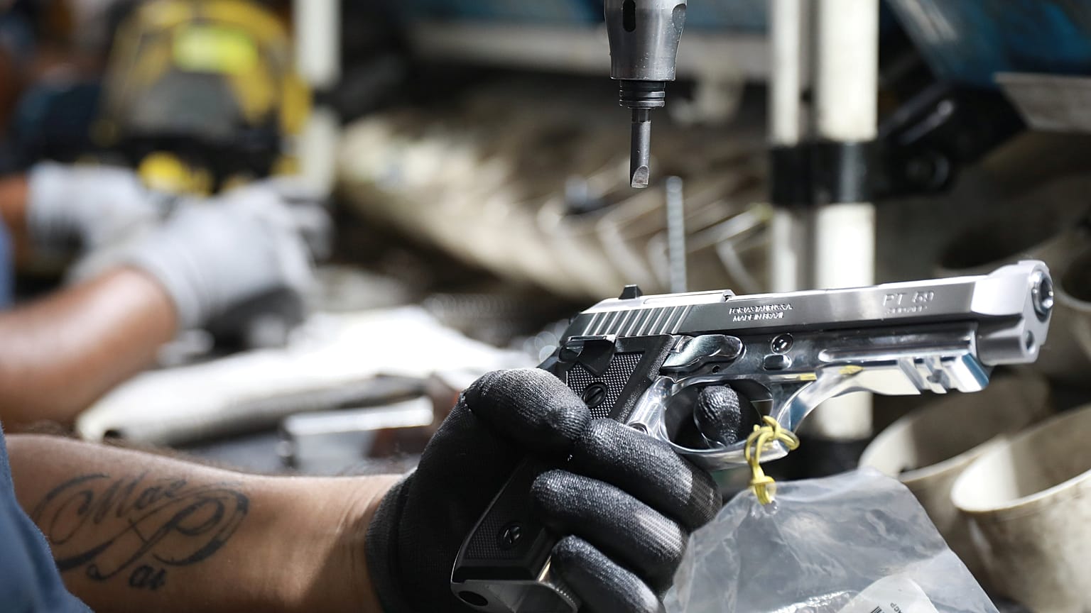 A file photo of a handgun on a production line