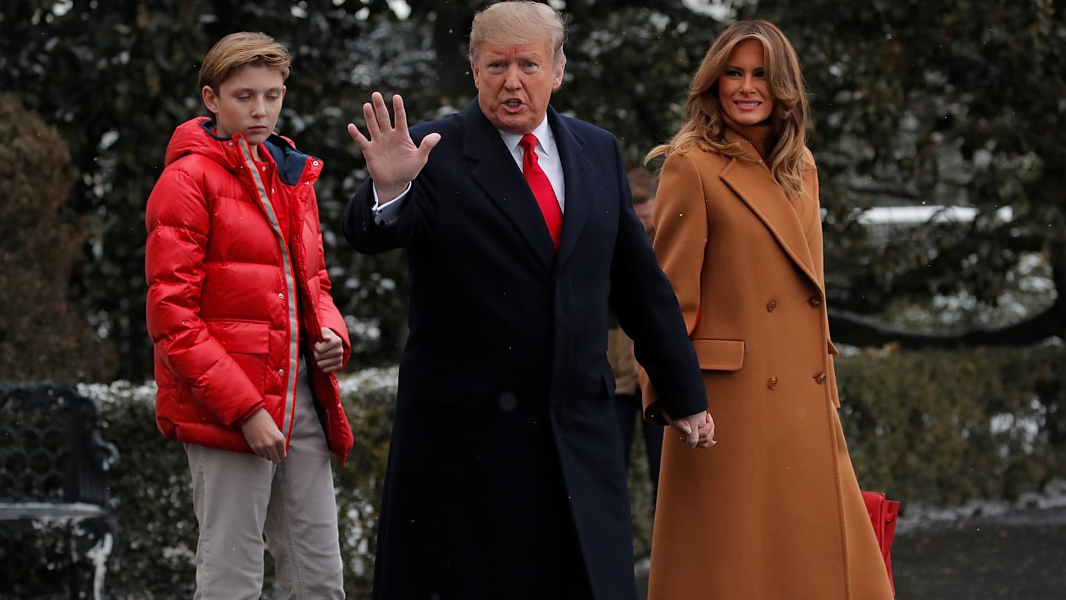 Donald Trump and his son, Barron, left.