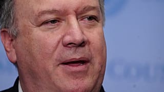 Mike Pompeo speaks to the media at the United Nations, 2019