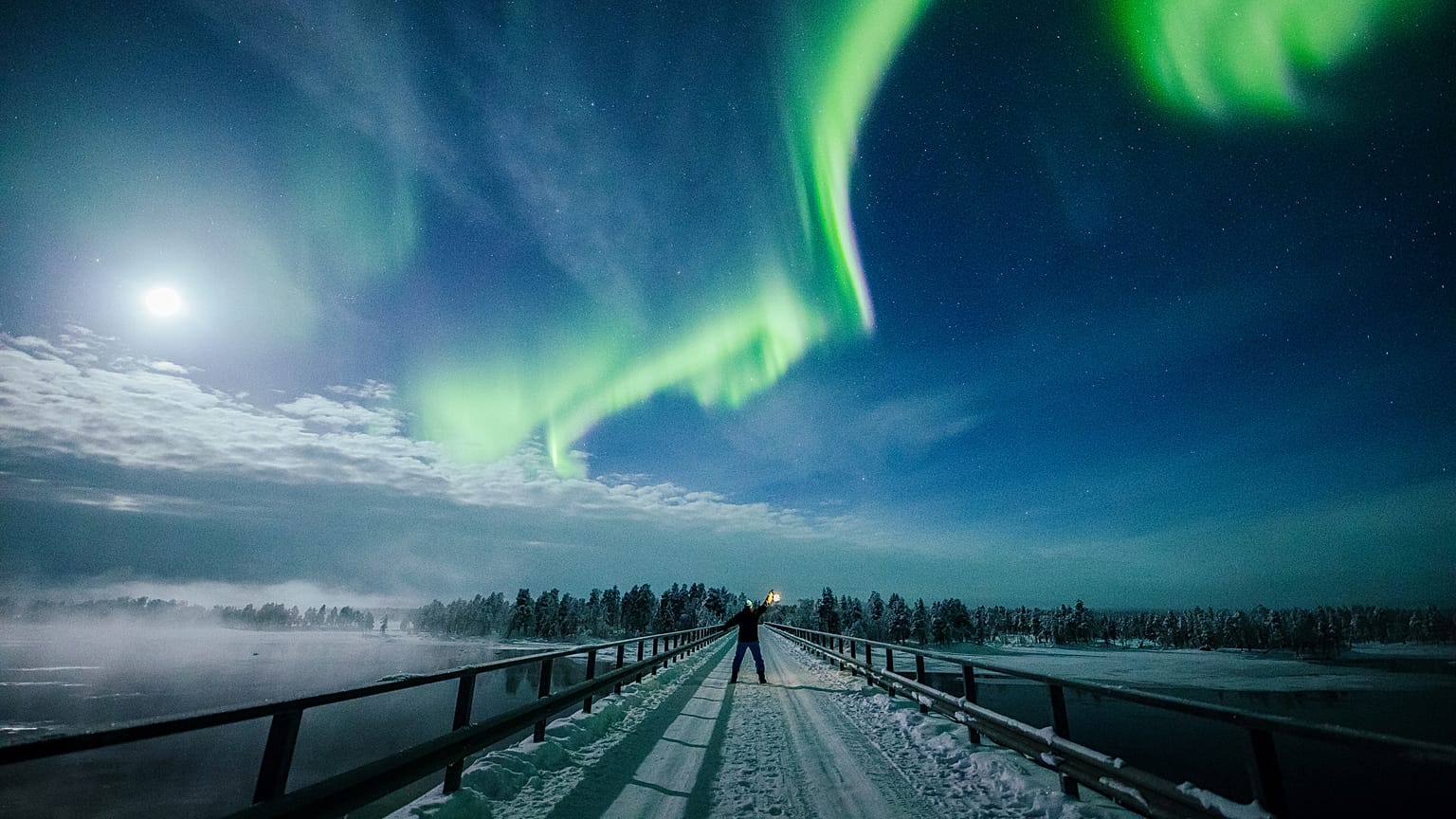  orthern Lights seen over the sky in Lapland, February 2019