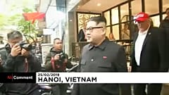 Donald Trump and Kim Jong-Un impersonators parade in Hanoi