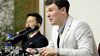 Otto Warmbier speaks at a press conference in North Korea