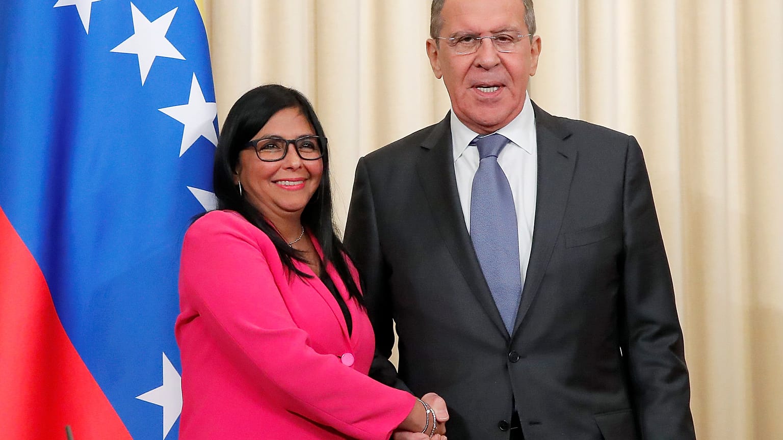 Delcy Rodríguez y el Ministro de Relaciones Exteriores ruso Sergei Lavrov 