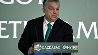 Hungarian Prime Minister Viktor Orban speaking at a business conference