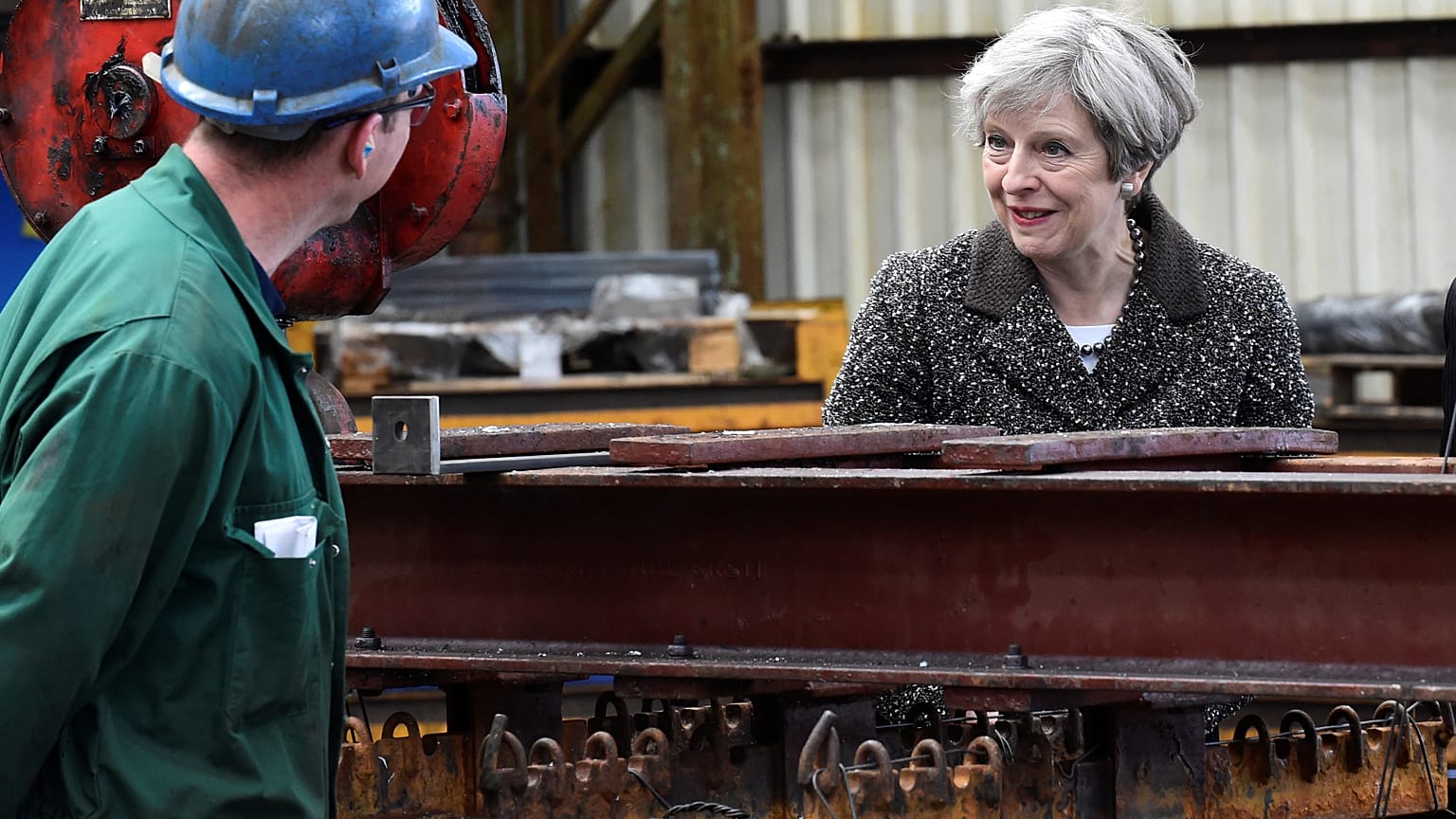 UK PM Theresa May visits a steel works in Newport, Wales, April 25, 2017