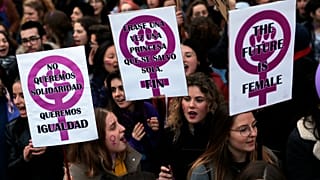 Demonstrators in Barcelona on International Women's Day 2018
