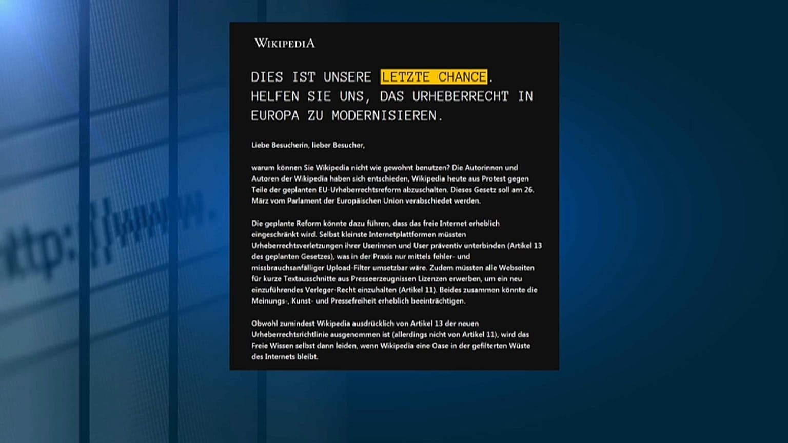 Protest gegen Upload-Filter: Wikipedia offline