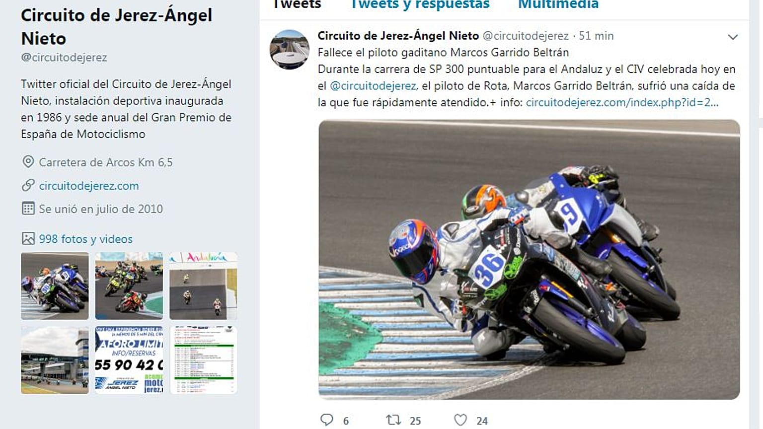 El piloto Marcos Garrido, de 14 años, muere en un accidente en el circuito de Jerez