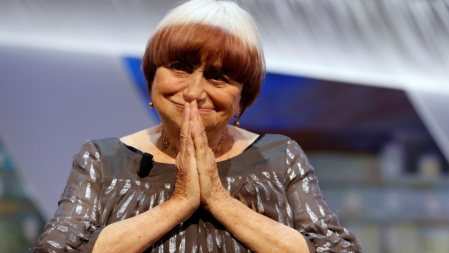 Agnés Varda após receber prémio honorário no Festival de Cannes em 2015