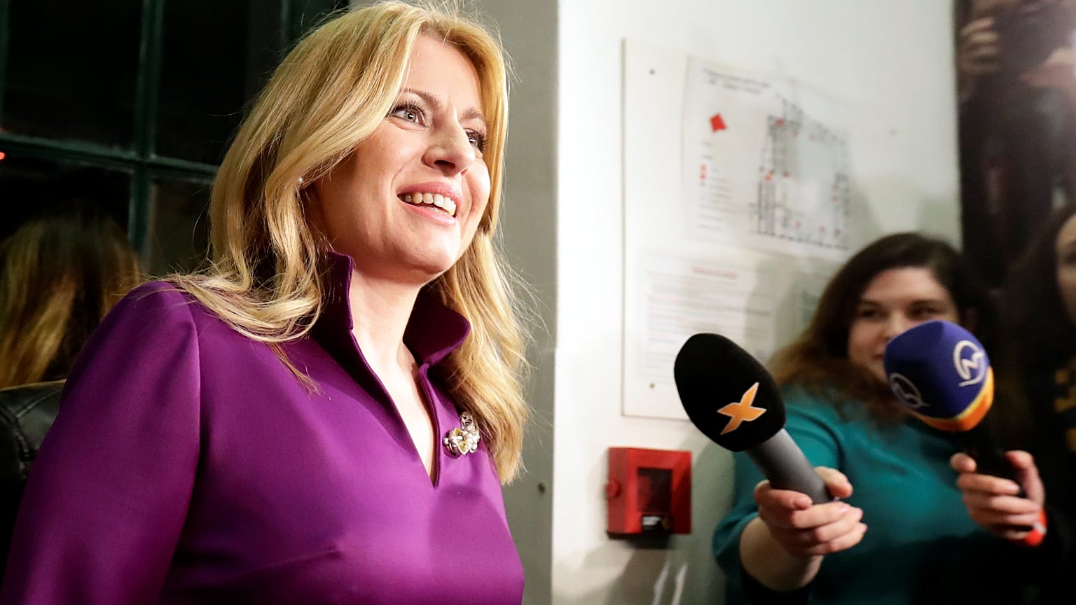 Slovakia's presidential candidate Zuzana Caputova addresses the media 