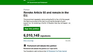 UK petition to revoke Article 50 and cancel Brexit passes 6m signatures