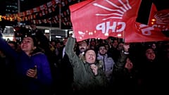 Supporters of CHP Party outside the party's headquarters in Ankara 