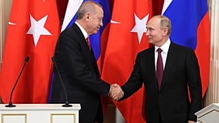 Recep Tayyip Erdogan (L) and Vladimir Putin on Jan 23, 2019