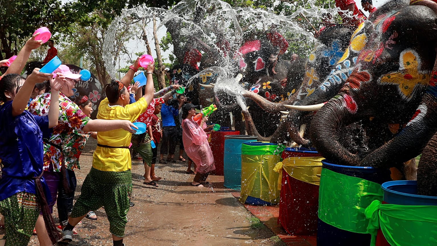 Tayland yeni yıla rengarenk fil ve insanların su savaşıyla girdi