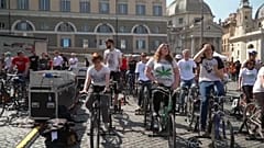 Pedalling teenagers power stage during Greta Thunberg speech
