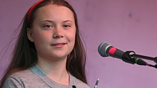 Swedish environmental activist Greta Thunberg speaking to crowds in London