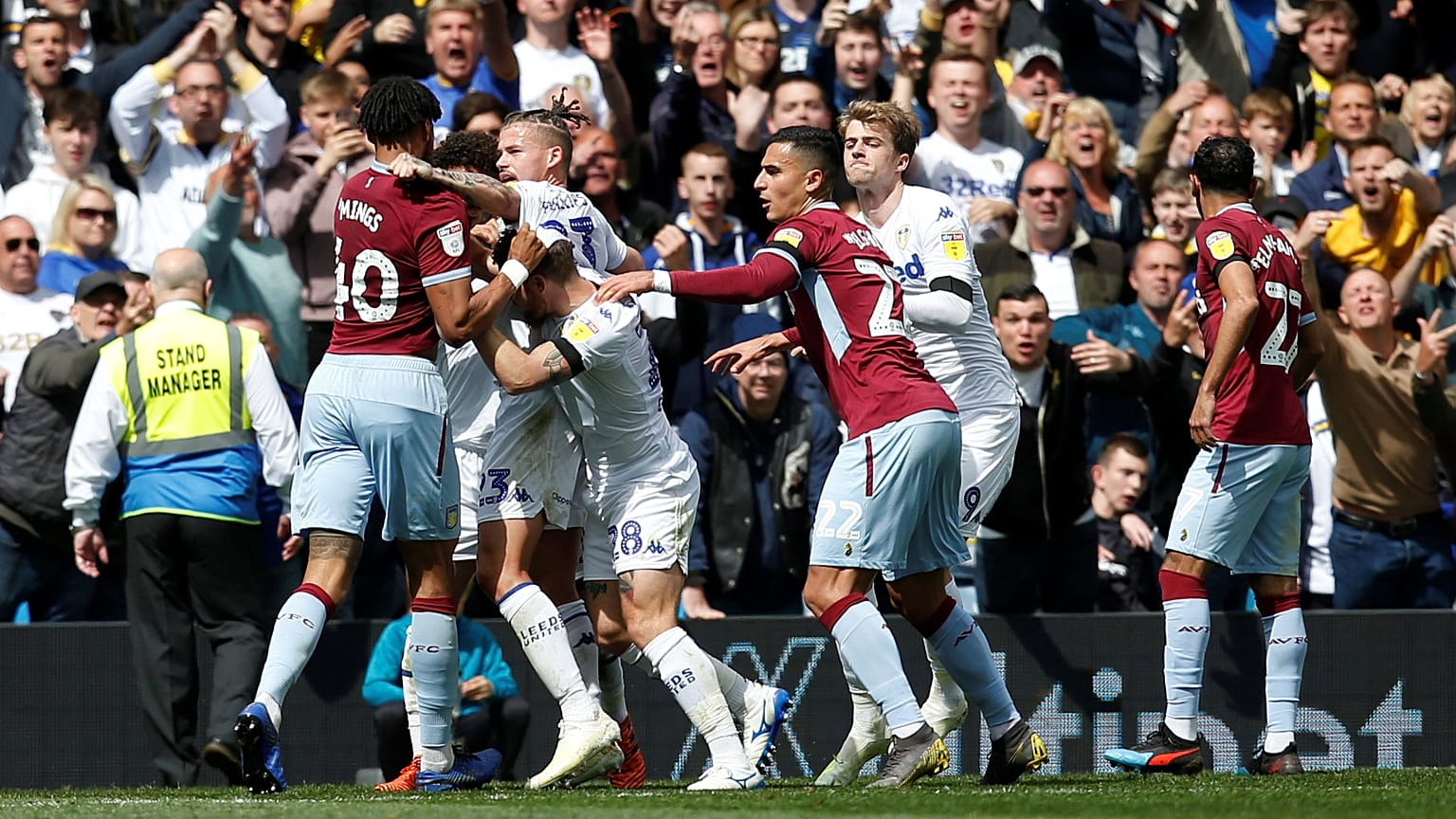 The controversial Leeds goal sparked clashes on the pitch.