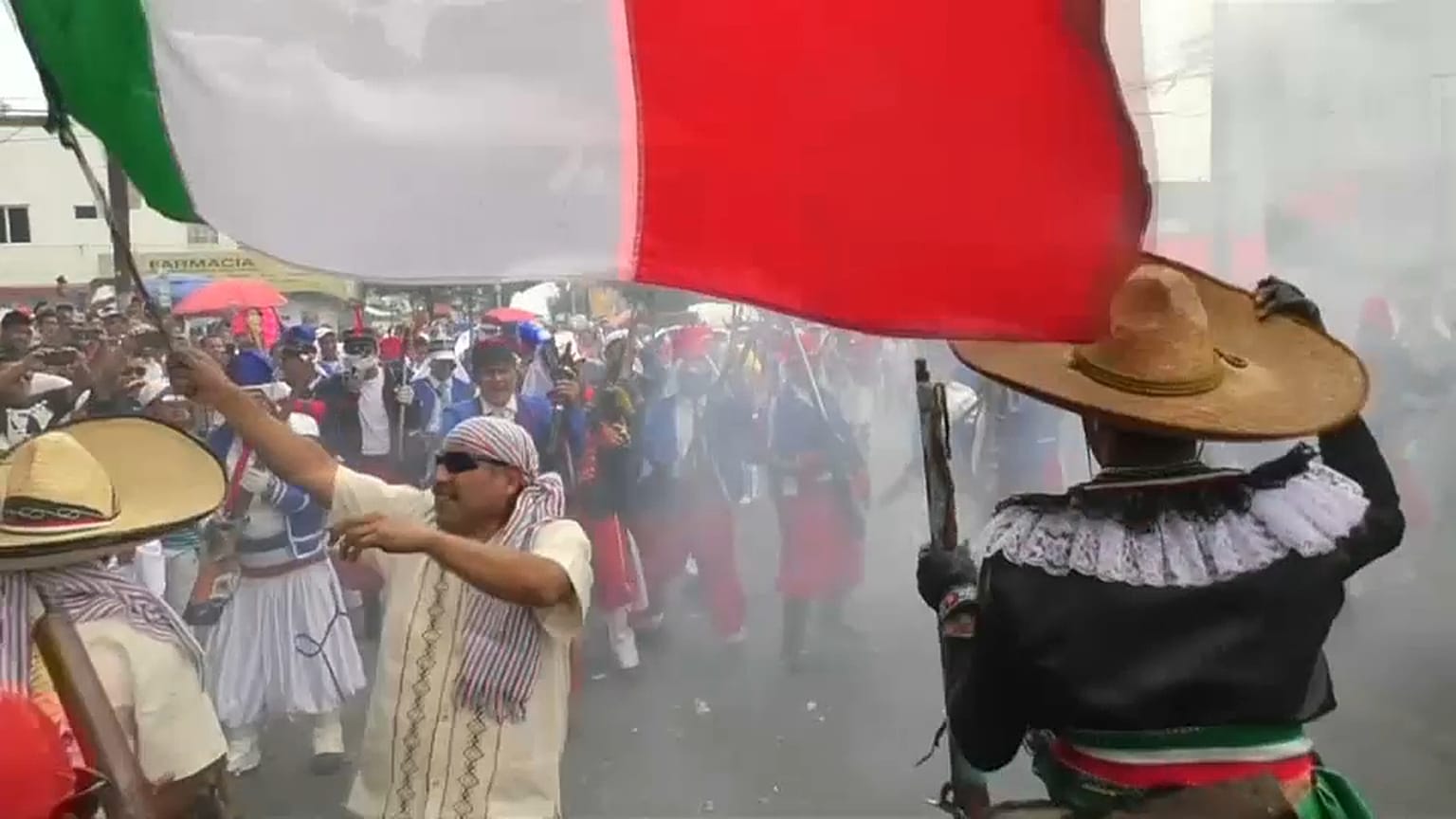 Spectators lined the streets to watch the re-enactment