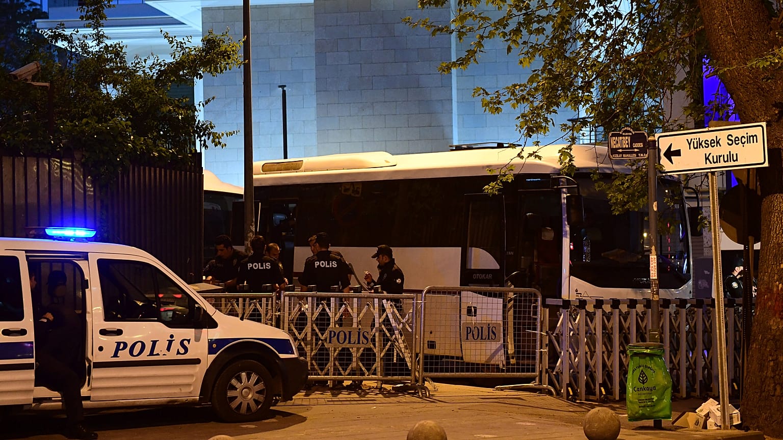 Police outside the election panel offices in Ankara