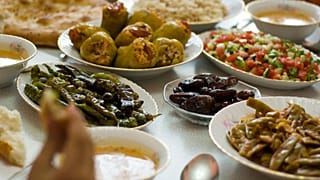 Table laid with food for the holy festival of Ramadan.