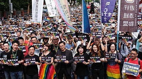 Protesters gathering outside Taiwan Parliament