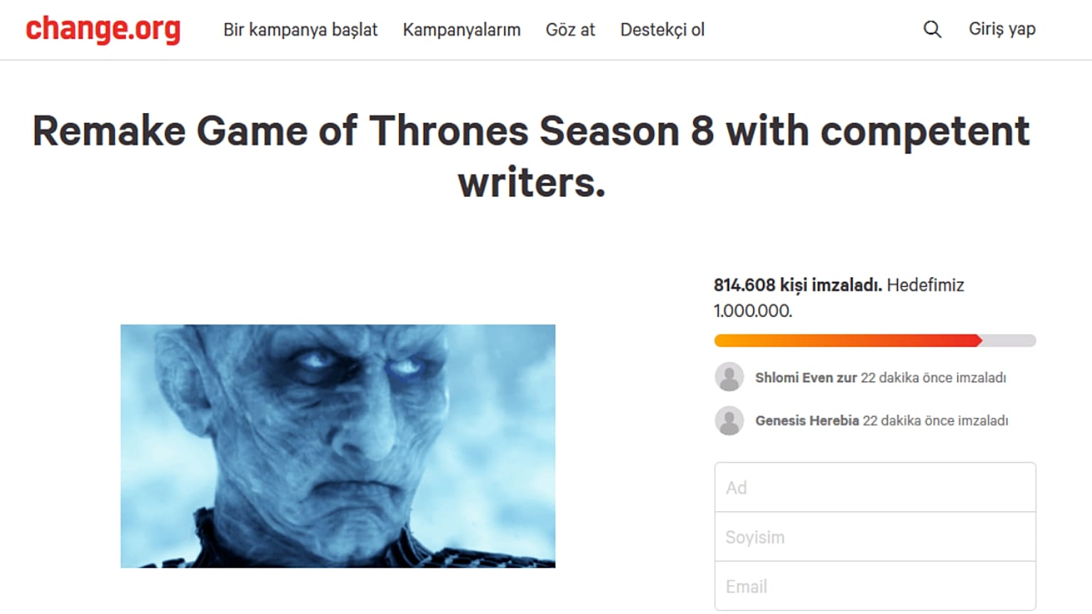 Game of Thrones hayranlarından imza kampanyası: Son sezon yeniden çekilsin