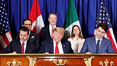 Peña Nieto, Trump e Trudeau em novembro, ratificando o novo NAFTA