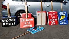 Anti-Brexit posters outside Westminster.