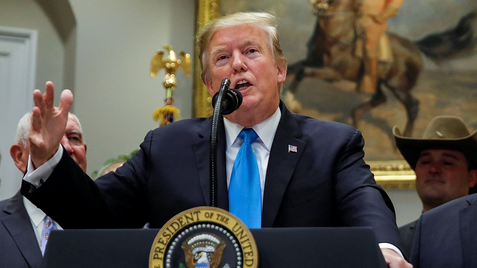 Trump durante la conferenza stampa a Washington del 23 maggio 2019