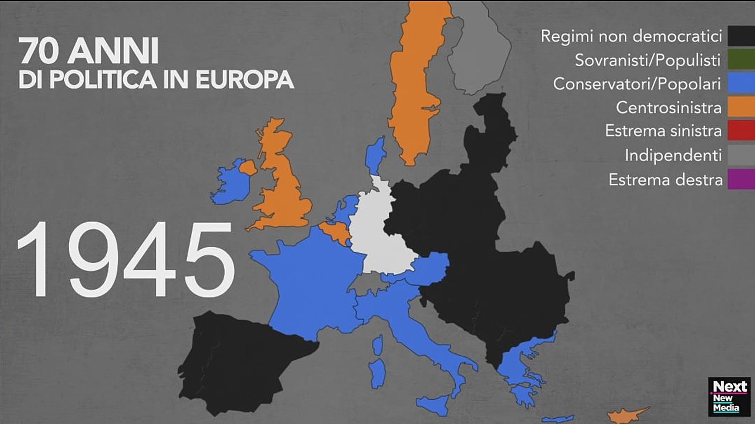 Come sono cambiati i colori politici in Europa negli ultimi 70 anni