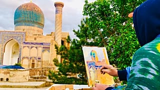 Almaline ressamları Özbekistan'da tarihi eserleri çizdi