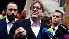 ALDE president Guy Verhofstadt at an election press conference in Budapest.