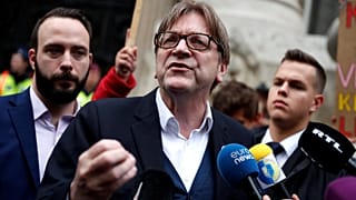 ALDE president Guy Verhofstadt at an election press conference in Budapest.