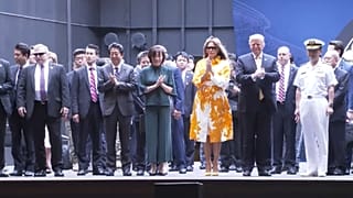 Donald Trump inspects Japan's largest warship on state visit