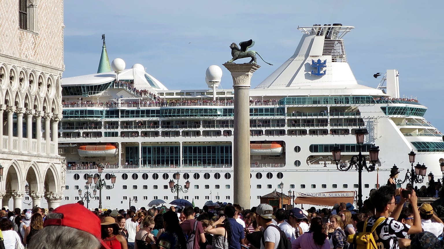 A cruise ship on the Giudecca Canal facing Saint Mark's Square.