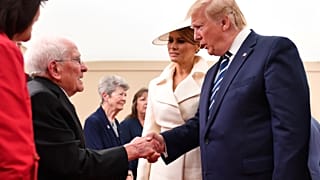 Donald and Melania Trump with 93-year-old Thomas Cuthbert.