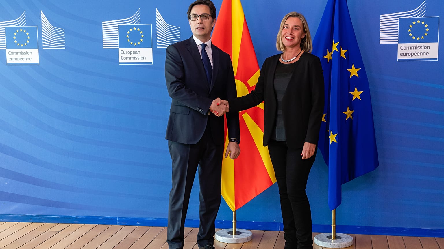 Stevo Pendarovski , to the left, & Federica Mogherini