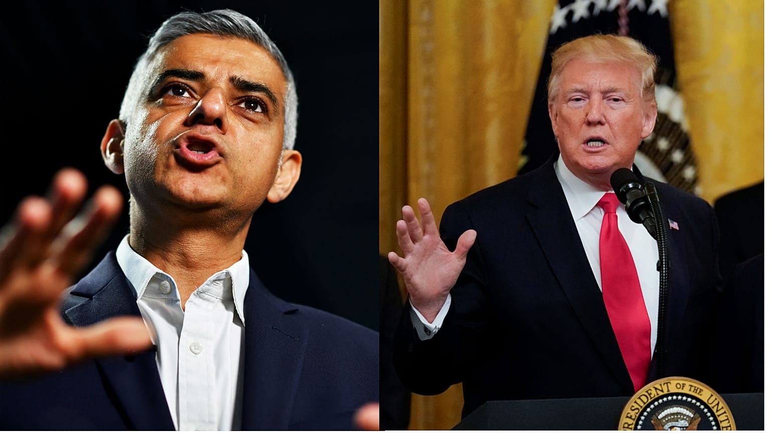 London Mayor Sadiq Khan (L) and US President Donald Trump (R)