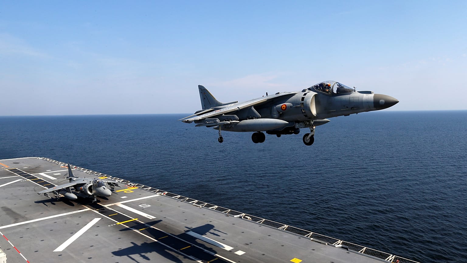 Spanish Navy ground-attack aircrafts during Baltops 2019 NATO military exercise in the Baltic sea on June 13, 2019.