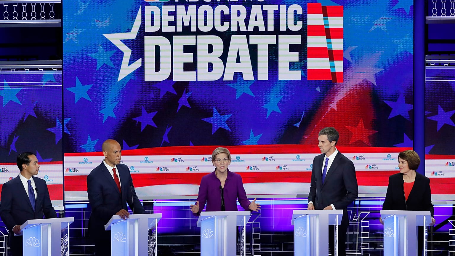 Senator Warren speaks at the first U.S. 2020 presidential election Democratic candidates debate in Miami