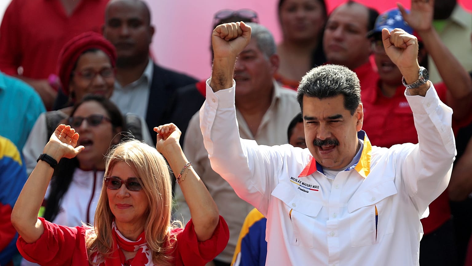 Nicolás Maduro és felesége egy caracasi nagygyűlésen 2019. május 20-án