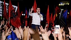 Lider of the Democratic Party Lulzim Basha attends an anti-government protest in front of Prime Minister Edi Rama's office in Tirana, Albania, June 21, 2019